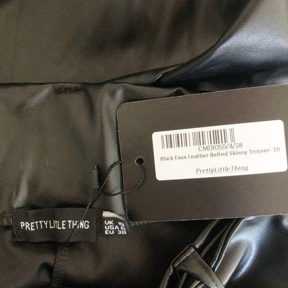 NWT PLT Black Faux Leather Belted Skinny Pants - Picture 7 of 9